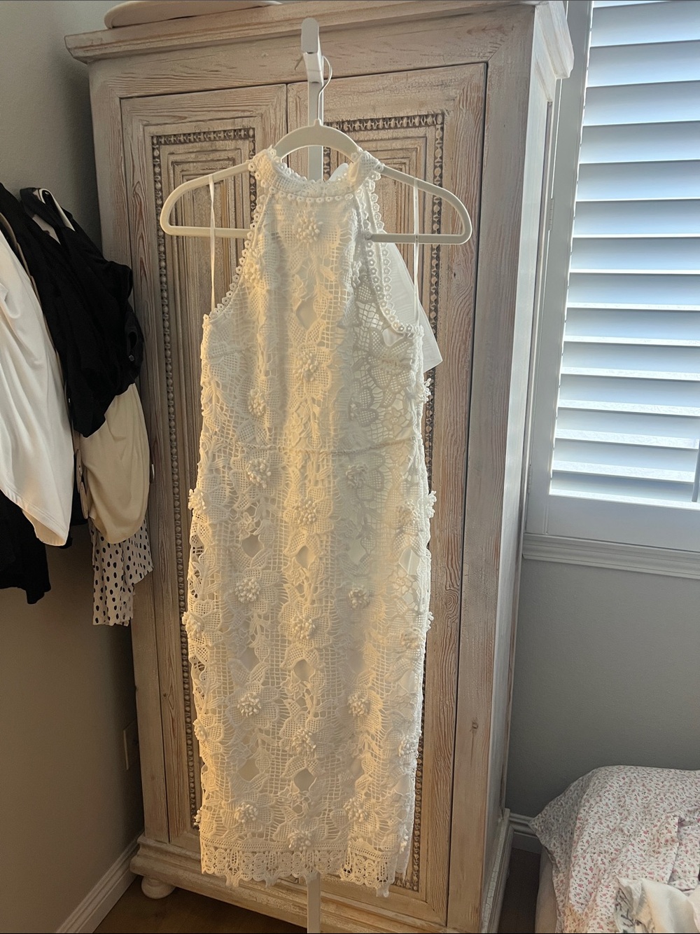 Halter Ivory Lace Midi Dress